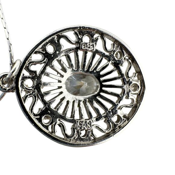 925 Sterling Silver Cubic Zirconia Art Deco Style Ornate Pendant 18" Necklace - Picture 3 of 10